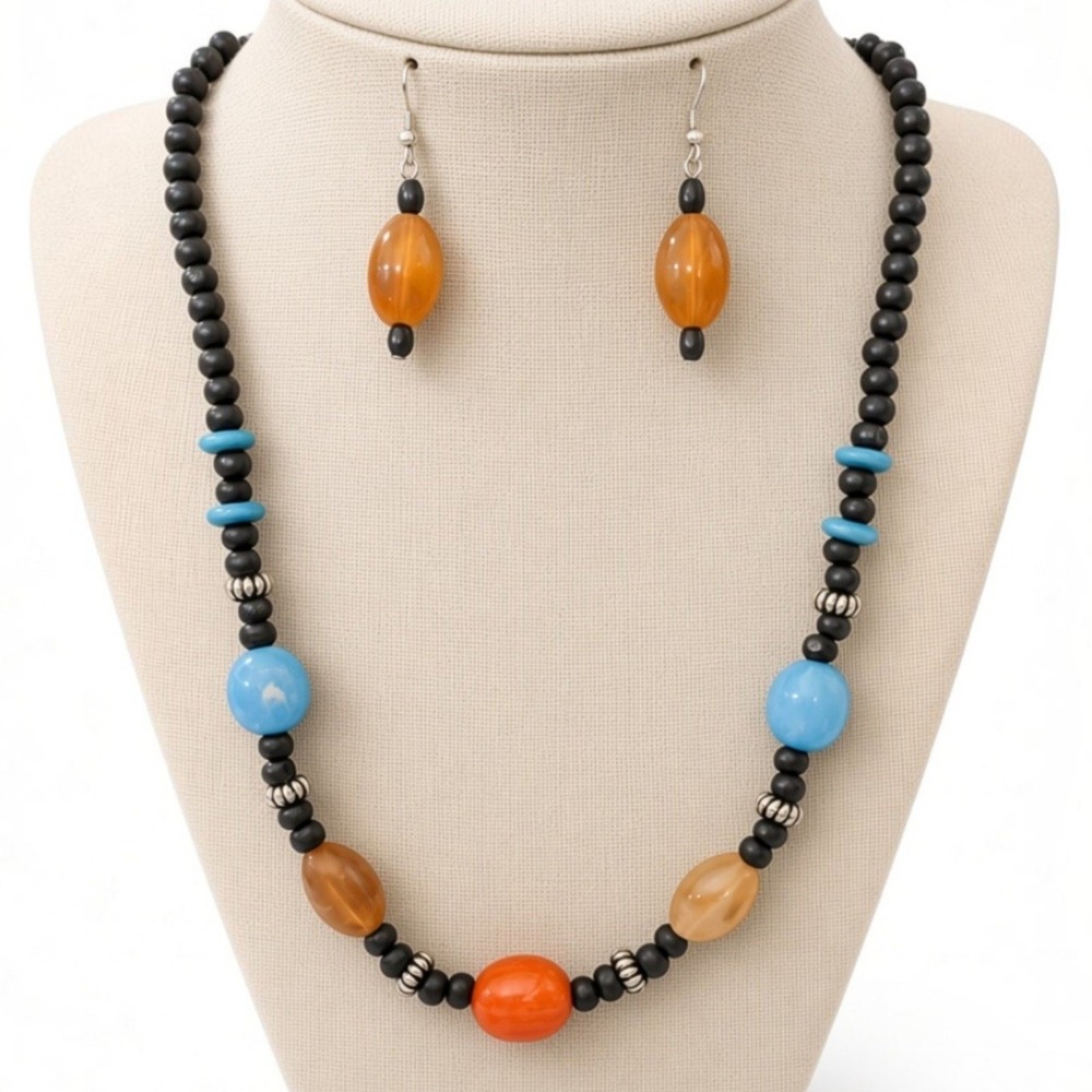 Vintage Boho Beaded Necklace & Earrings Set